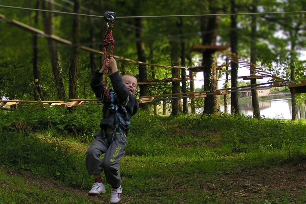 Enfant sur un atelier accrobranche à Lezoux Aventure
